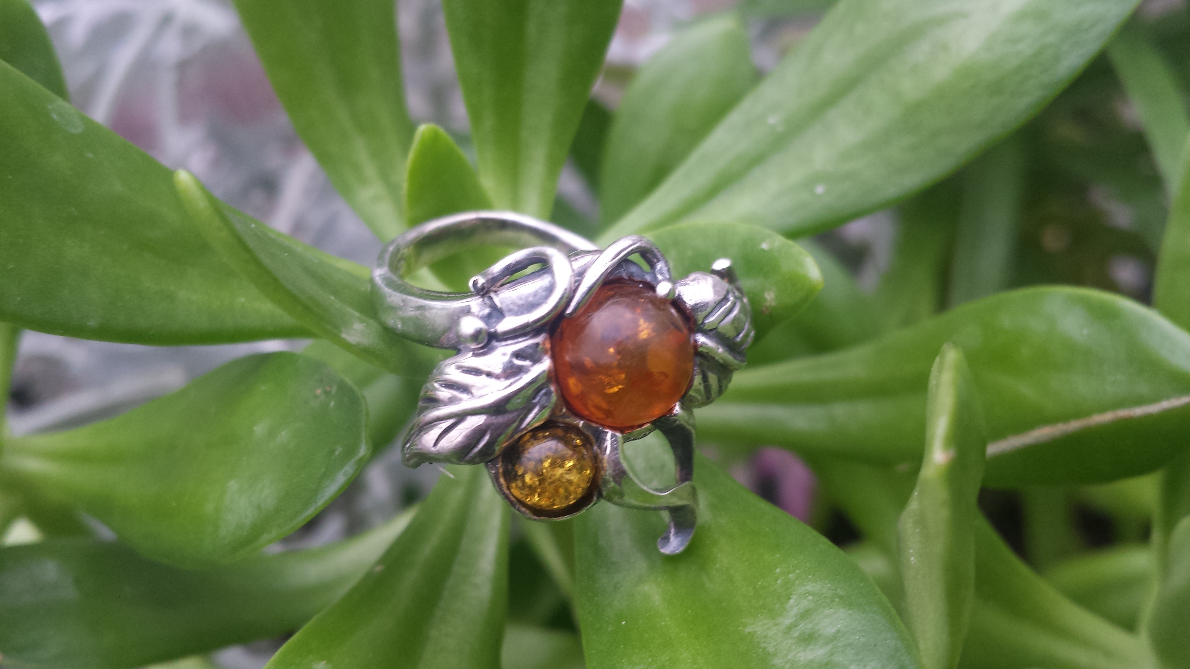 GENUINE AMBER RING WITH SOLID 925 STERLING SILVER Size6 6.5G